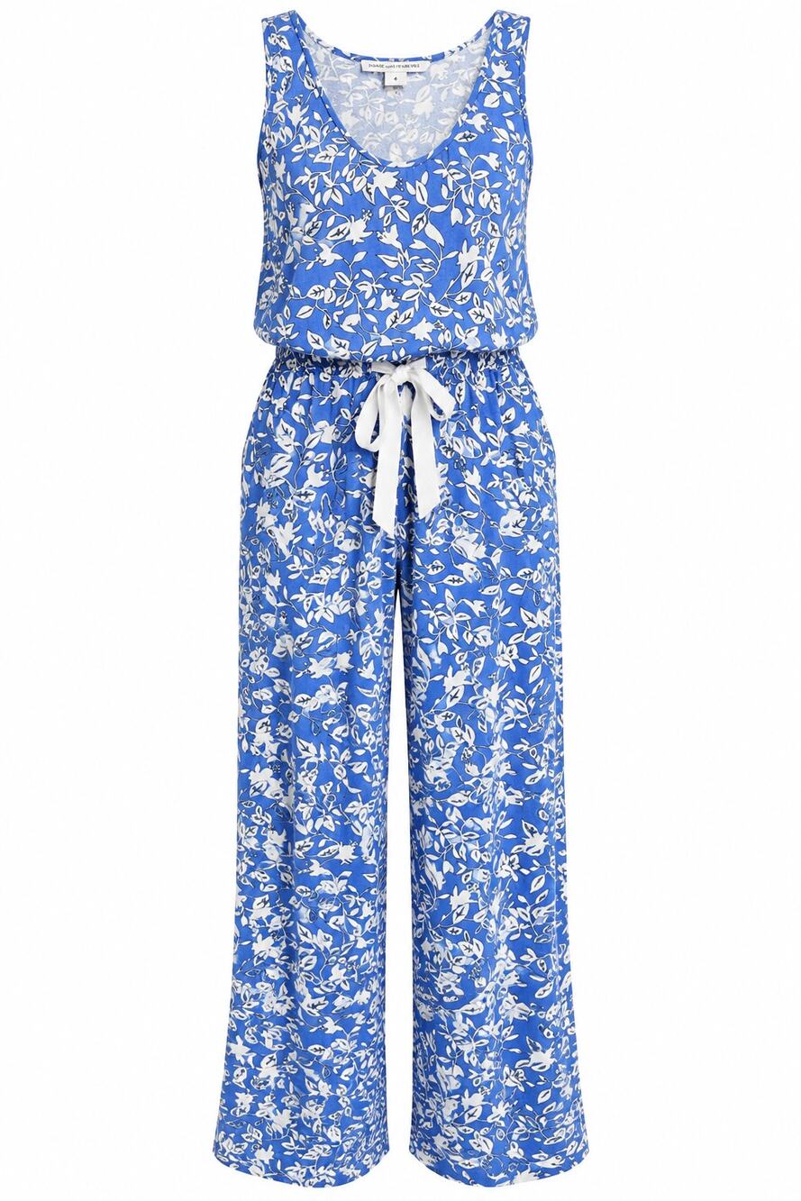Diane von Furstenberg DVF Blue Floral Jumpsuit Sleeveless Resort Size 4